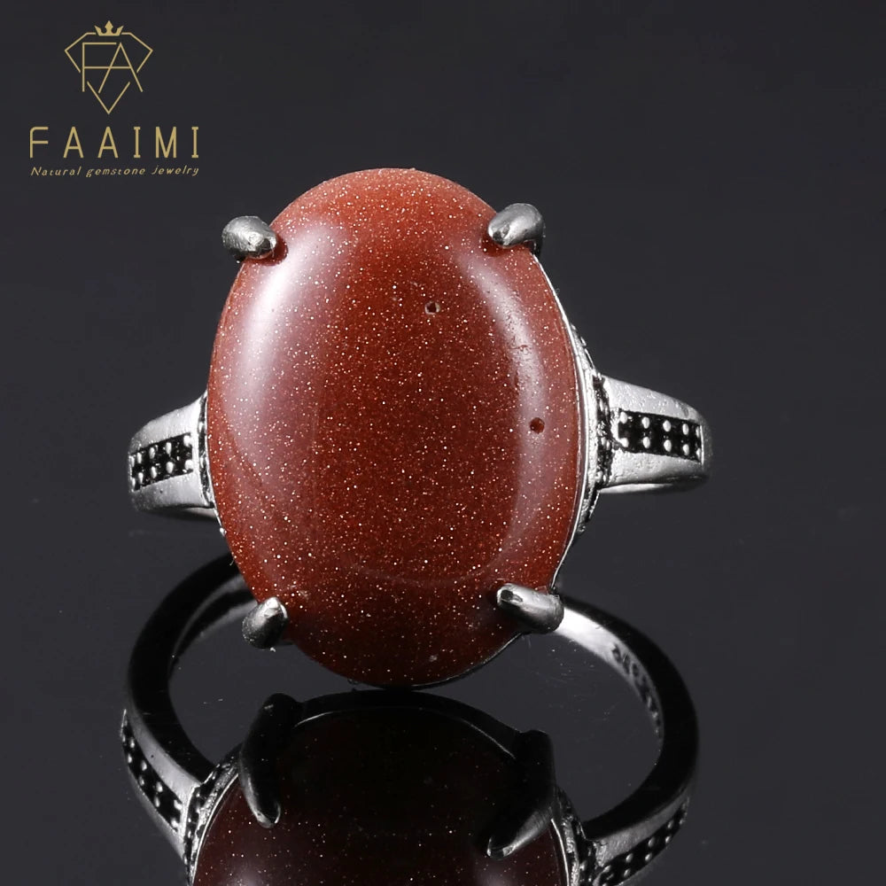 100% natural gemstone tiger-eye Retro style adjustable ring copper-plated silver ring for women men jewelry gift