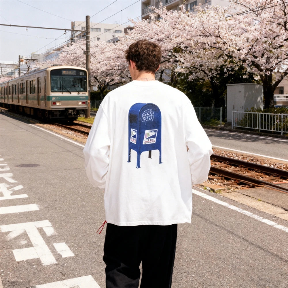 تي شيرت KUCLUT 1:1 Y2K مطبوع بجودة عالية على الطراز الياباني، تي شيرت فضفاض كبير الحجم كاجوال 100% قطن بأكمام طويلة للرجال