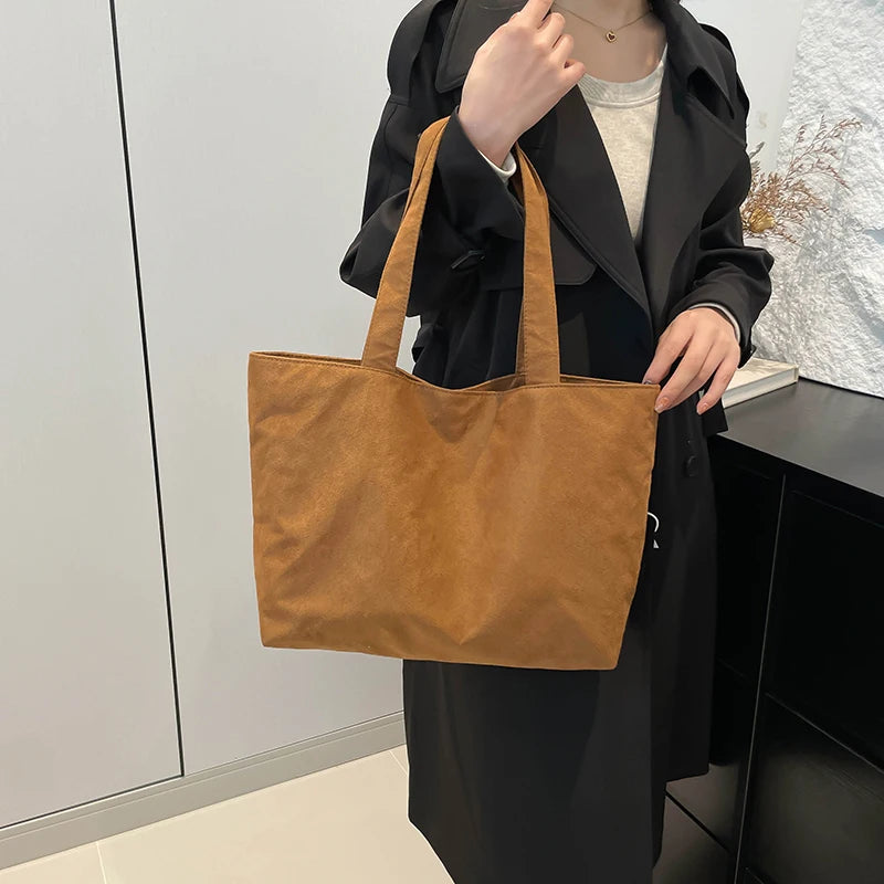 حقيبة نسائية كلاسيكية غير لامعة، حقيبة كتف كبيرة السعة، بلون سادة، حقائب تسوق بسيطة كاجوال للخريف