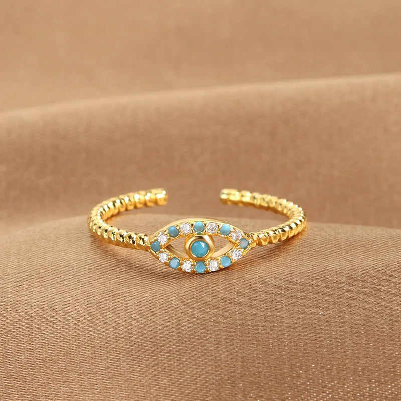 خواتم YILOUCD زرقاء زركون عيون الشيطان مفتوحة قابلة للتعديل، خواتم تركية محظوظة على شكل عين الحسد للنساء، مجوهرات زفاف