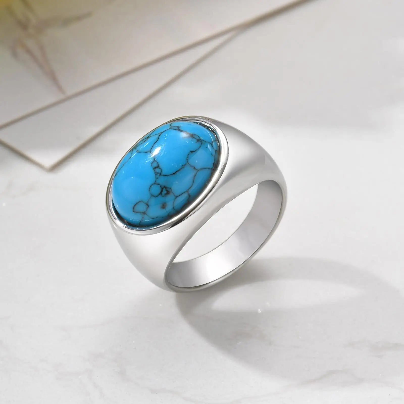 خاتم من الحجر الطبيعي للرجال والفتيان، خاتم بيضاوي مقاوم للماء للإبهام، خاتم أنيق وعصري، هدايا مجوهرات