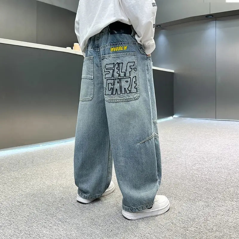 Boys' jeans in spring and autumn, mid to large children's casual pants, handsome and versatile, boys' pants, street style