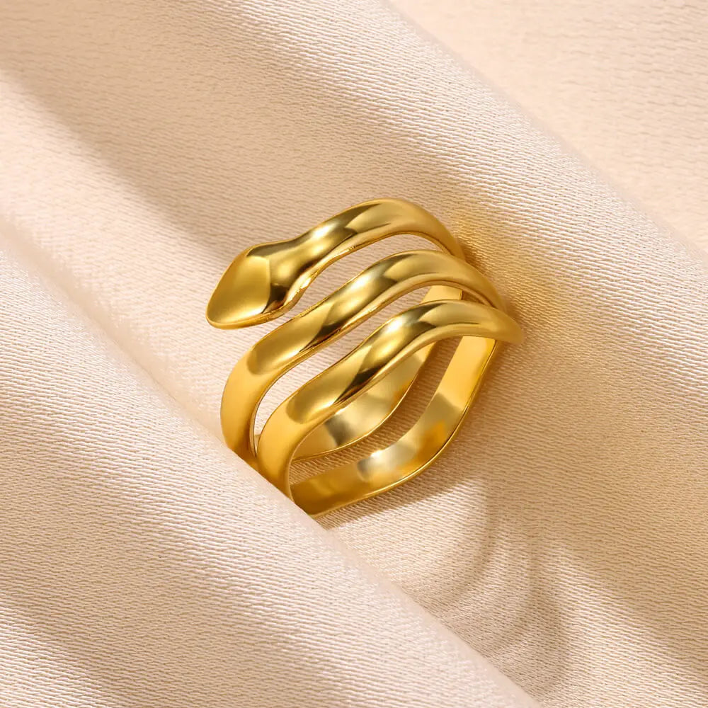 خواتم ثعبان من الفولاذ المقاوم للصدأ مطلي بالذهب عيار 316L للنساء والرجال، مفتوحة وقابلة للتعديل، بتصميم قوطي عتيق، مجوهرات جمالية.