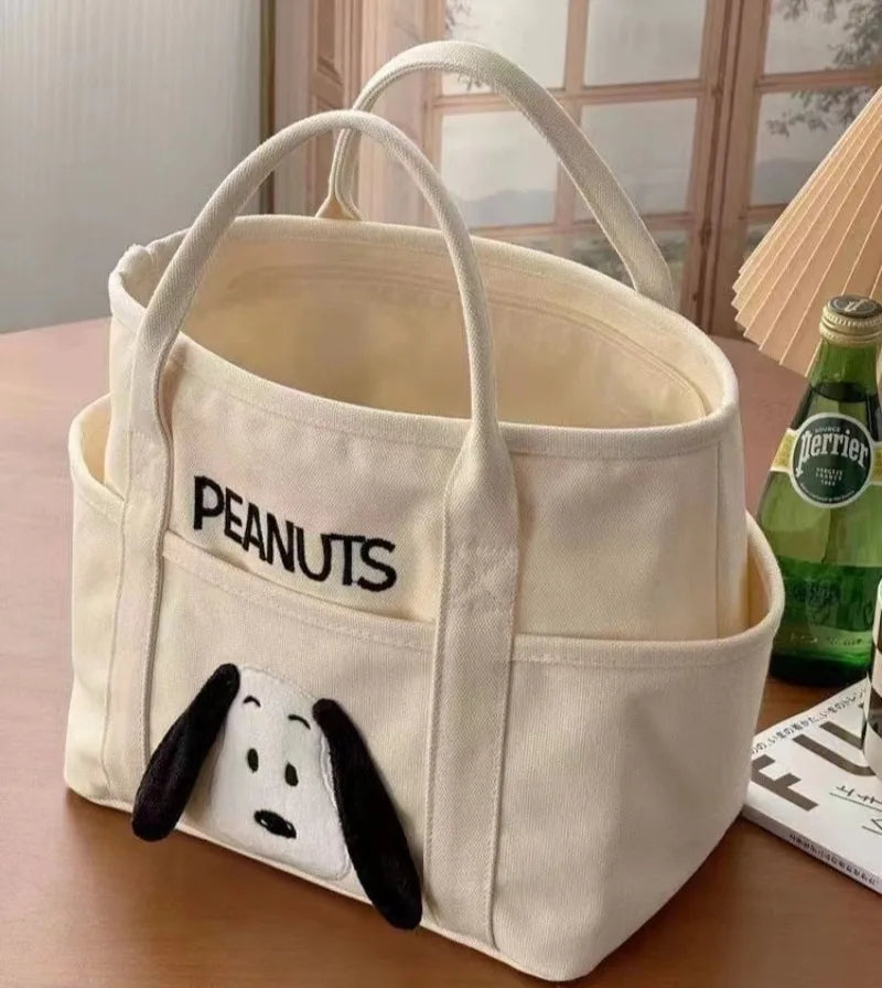 حقيبة قماشية جديدة بتصميم سنوبي الكرتوني، حقيبة كتف كبيرة الحجم، حقيبة مراسلة محمولة، حقيبة غداء مكتبية بسيطة وعصرية