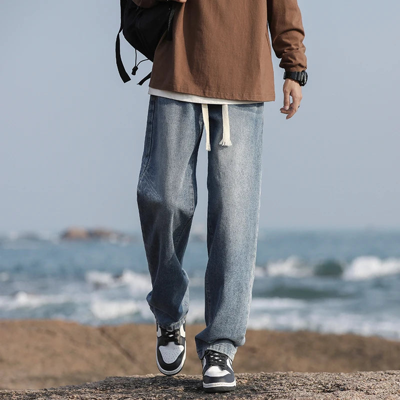 2025 Spring/Summer New 4-Color Retro Aged Men's Loose Straight leg Jeans Fashion Korean High Street Denim Pants Street Wear Men'