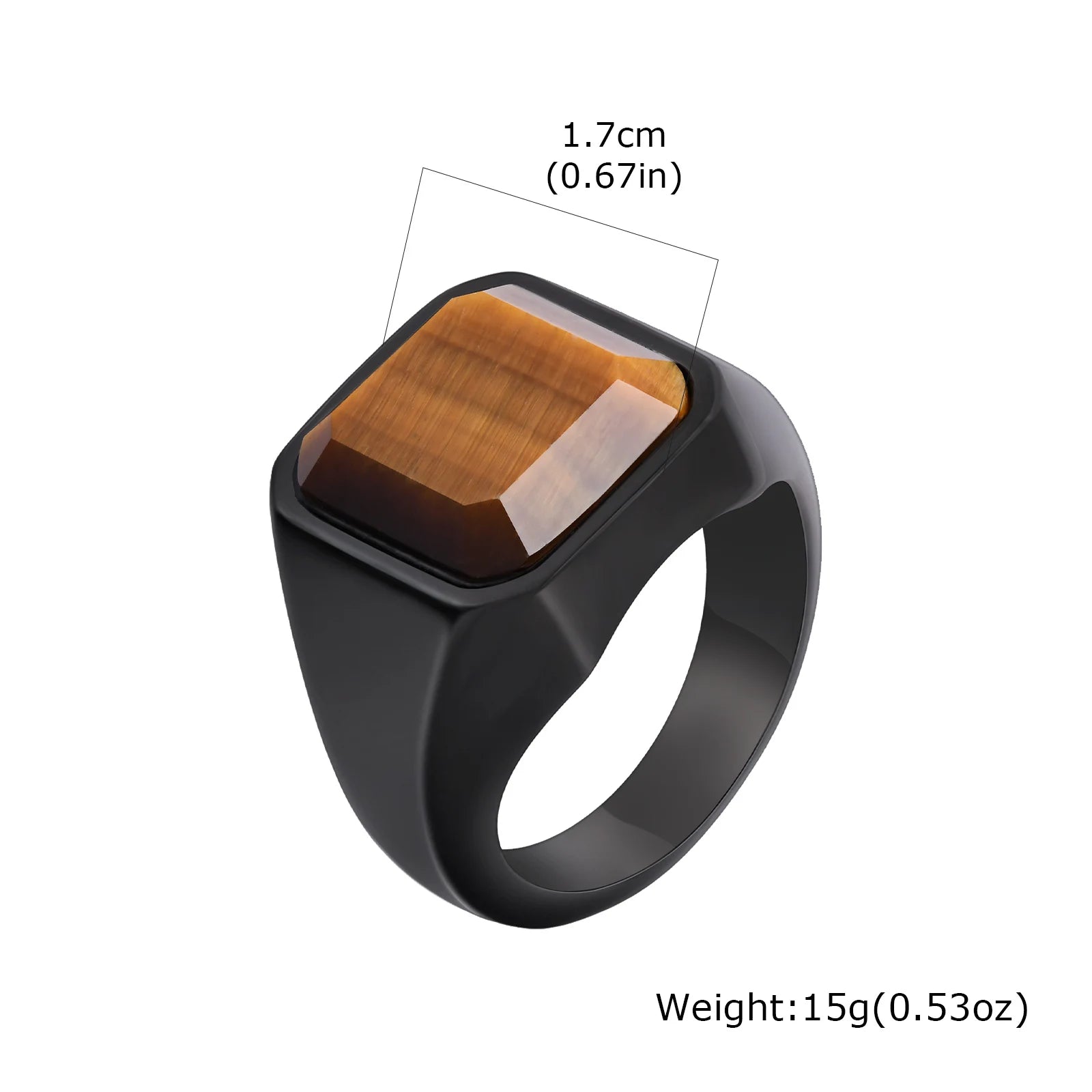 Brown Tiger Eye Stone Ring for Men Boys,Stainless Steel Geometric Square Stone Signet Ring,Causal Jewelry Gift