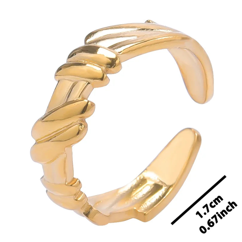 خواتم أنيقة مطلية بالذهب من الفولاذ المقاوم للصدأ، 6 قطع/مجموعة، بتصميمات زهور ونجوم وأوراق شجر وحب وثعبان، خواتم مجردة، مجوهرات نسائية بالجملة