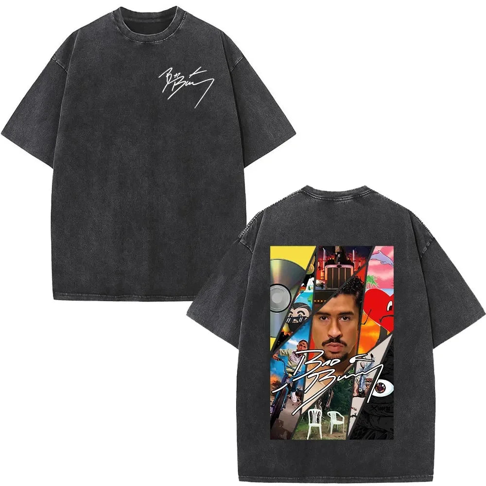 ألبوم Bad Bunny كبير الحجم المغسول Debi Tirar Mas Fotos DTMF تي شيرت جرافيكي للرجال والنساء تي شيرت عتيق ملابس الهيب هوب والشارع