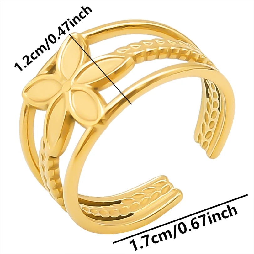 خمس قطع من حلقات قابلة للتعديل مطلية بالذهب ومصنوعة من الفولاذ المقاوم للصدأ، مثالية للنساء، هدية رائعة للفتيات، لا يتغير لونها أبداً.