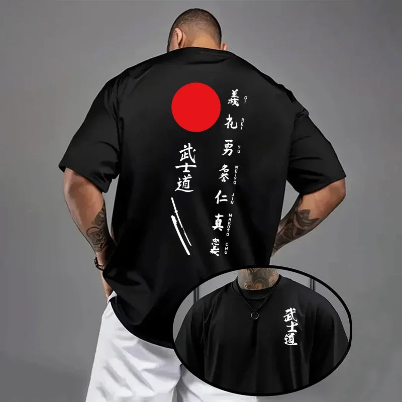Men Bushido Print Cool Comfort Tee Spring Summer Casual Short Sleeve Cotton T-Shirt for Daily Outdoor Fashion Wear Men's Clothes