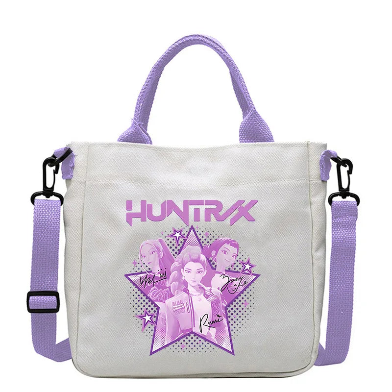 حقيبة قماشية جديدة من KPop Demon Hunters للفتيات، حقيبة يد مربعة أرجوانية بسيطة، حقيبة حمل، حقيبة كتف، هدية عيد ميلاد