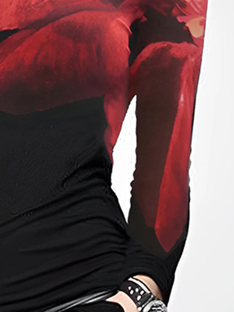 تي شيرتات نسائية أنيقة مطبوعة برقبة عالية 2024 جديدة لخريف وشتاء 2024 بأكمام طويلة وبلوزات فضفاضة كاجوال للنساء