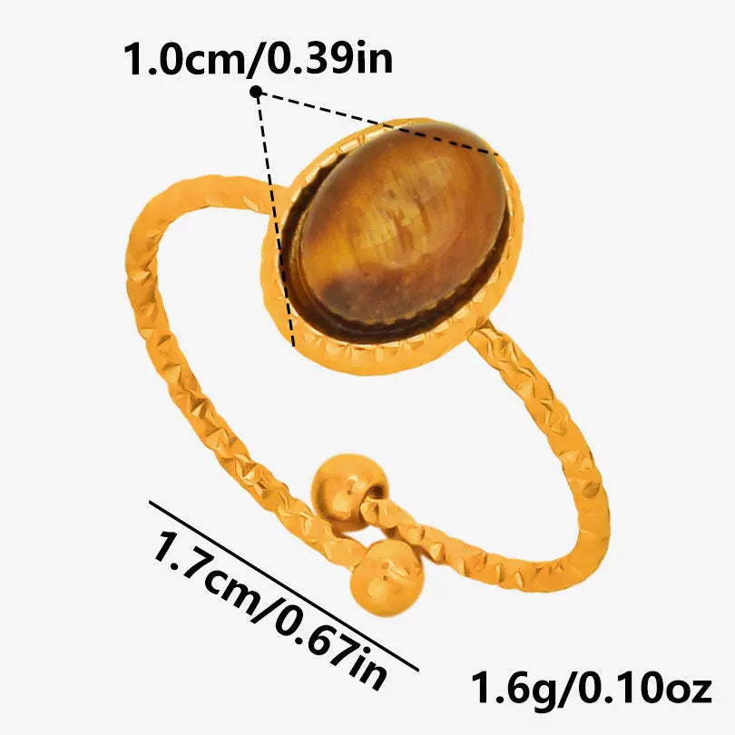 خاتم من حجر عين النمر الحقيقي على شكل قلب الشمس من الفولاذ المقاوم للصدأ، خواتم مفتوحة للنساء والرجال، إكسسوارات مجوهرات عتيقة مطلية بالذهب الحقيقي