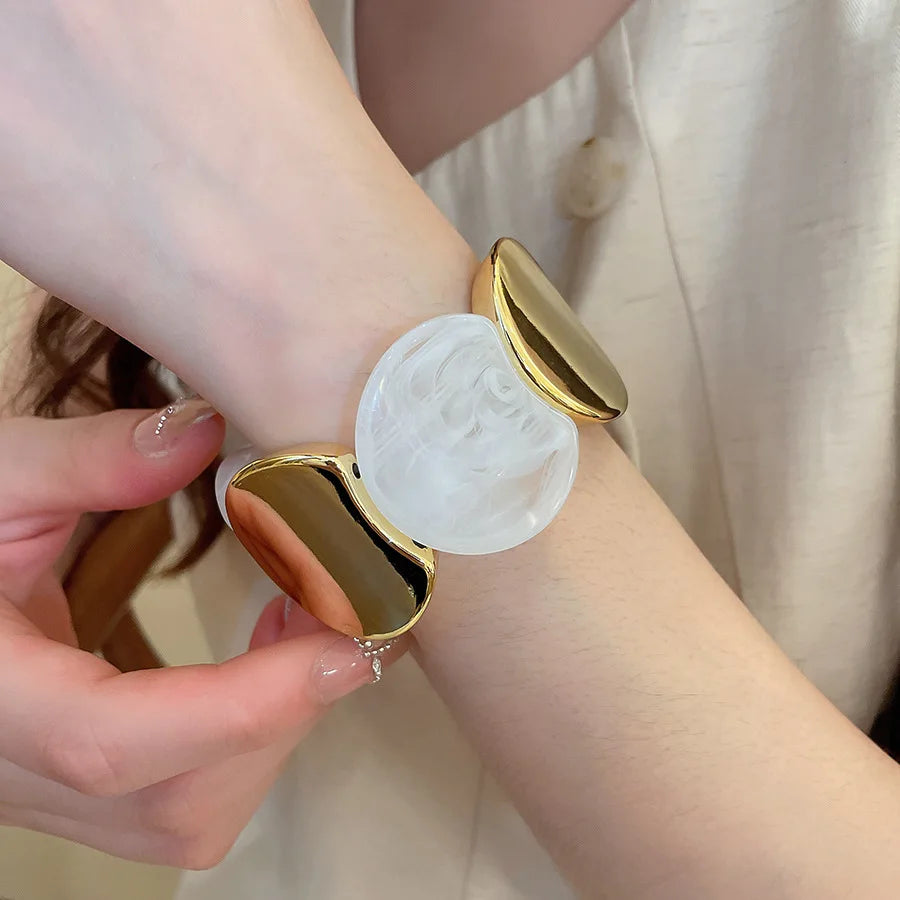 أساور من الراتنج بحبل مطاطي دائري متعدد الأنماط للنساء أساور أكريليك عتيقة ملطخة مجوهرات حفلات شخصية K1