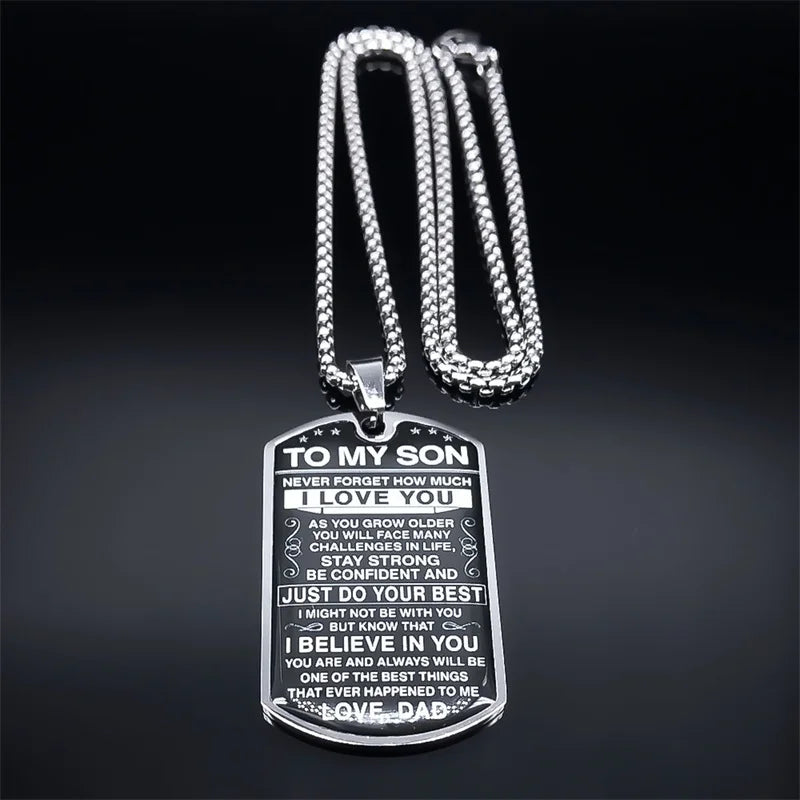 قلادة "إلى ابني أحبك" من الفولاذ المقاوم للصدأ، سلسلة حروف، هدية مجوهرات، حب الأب، إلهام للأطفال