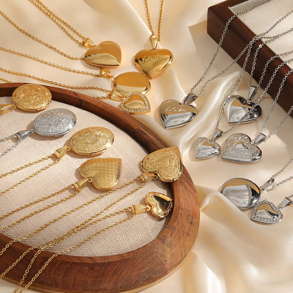 قلادات على شكل قلب بيضاوي مزهر رقيق للنساء، إطار صورة من الفولاذ المقاوم للصدأ، هدية تذكارية لوعد الحب