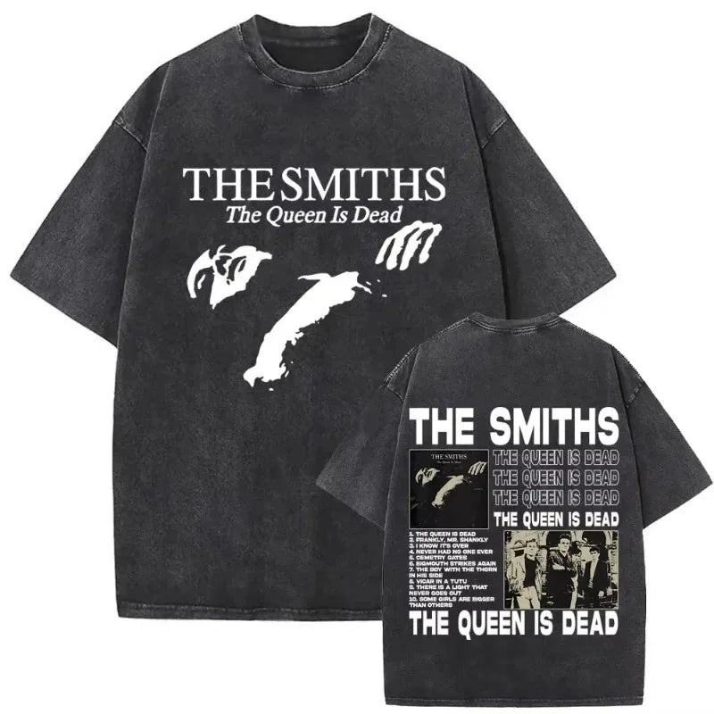 تي شيرت رجالي ونسائي مطبوع عليه شعار فرقة الروك البريطانية The Smiths The Queen Is Dead، تي شيرت بديل من فرقة موريسي المستقلة من ثمانينيات القرن العشرين