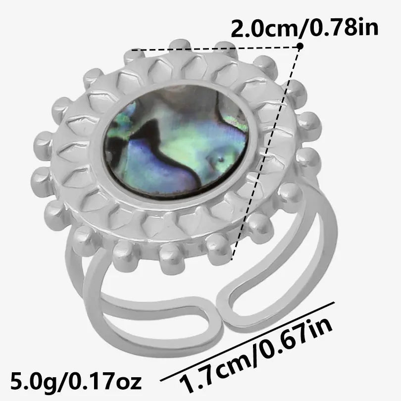 خاتم واحد عصري من الفولاذ المقاوم للصدأ، بتصميم هندسي مستوحى من البحر الطبيعي، مفتوح وسميك، بنمط صدفة بحرية، قطعة واحدة، مجوهرات نسائية عتيقة غير منتظمة