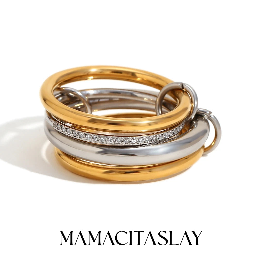 خواتم MamacitaSlay الفريدة الرائعة ذات الثلاثة أو الأربعة أصابع على شكل سلسلة من الفولاذ المقاوم للصدأ، مجوهرات عصرية مقاومة للماء للنساء والرجال، هدايا