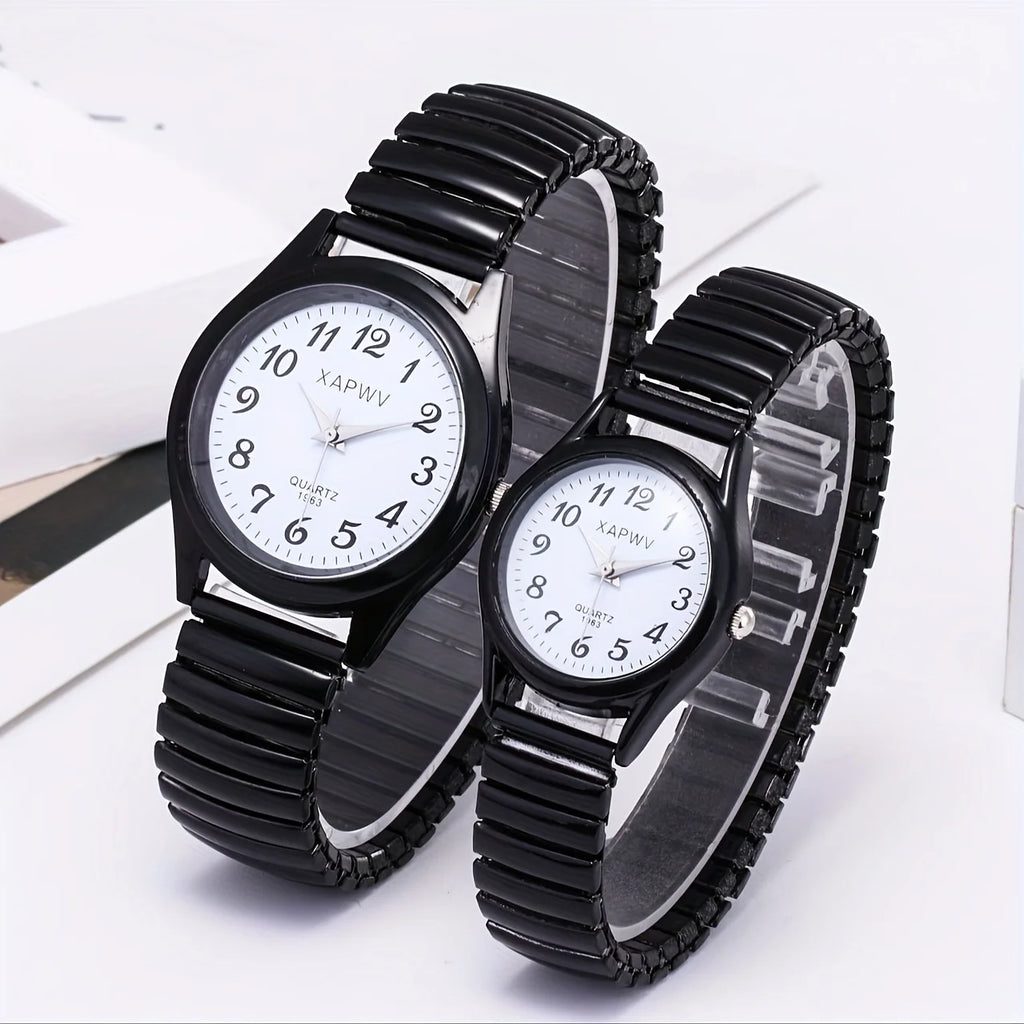 ساعة يد أنيقة للرجال والنساء، مزودة بسوار مطاطي، تعمل بنظام كوارتز، مناسبة للأعمار المتوسطة وكبار السن، بقرص كبير ومؤشرات رقمية.