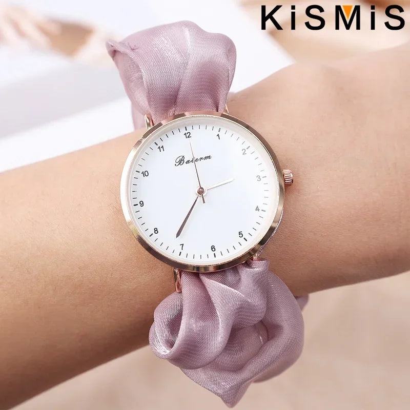Elegant Fabric Band Quartz Watch for Women Colorful No Clasp Digital Watch Creative Ribbon Student Watch