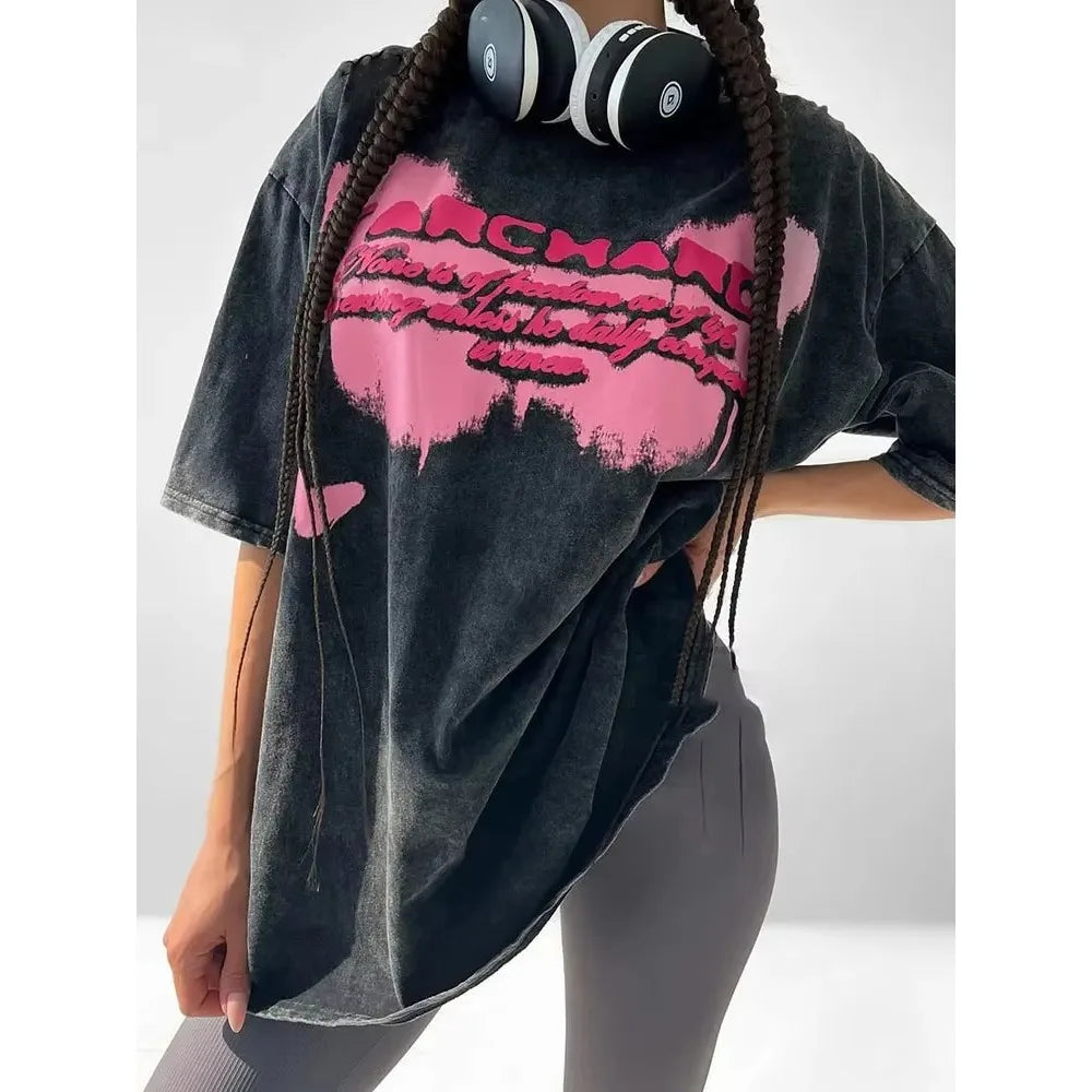 تي شيرت قطني مغسول للنساء، بطبعة جلد الفهد، من New Attitude Fashion، فضفاض، برقبة دائرية، مقاس كبير، بأكمام قصيرة، ملابس نسائية