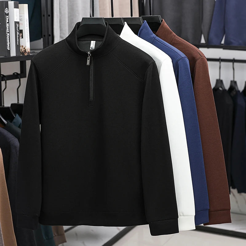 قميص رجالي بأكمام طويلة ورقبة دائرية للبيع الساخن مناسب للربيع والخريف والشباب في منتصف العمر غير رسمي على شكل حرف Z بنصف مفتوح من الأمام وعصري