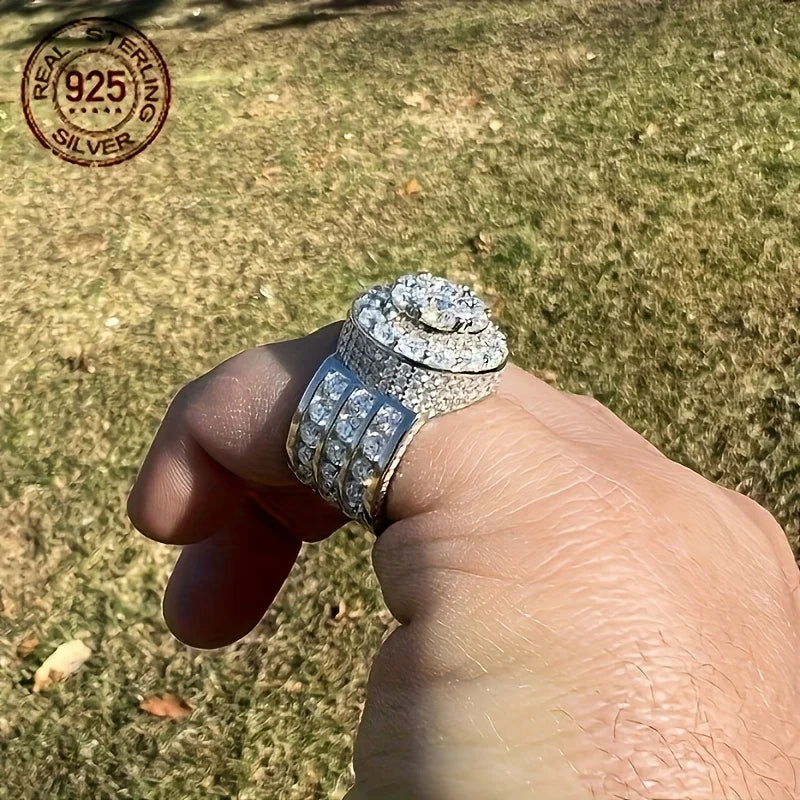خواتم فاخرة من الفضة الإسترلينية عيار 925 للرجال، خاتم هيب هوب مرصع بالزركون، خاتم بينكي للرجال، مجوهرات بانك للأعمال، هدية
