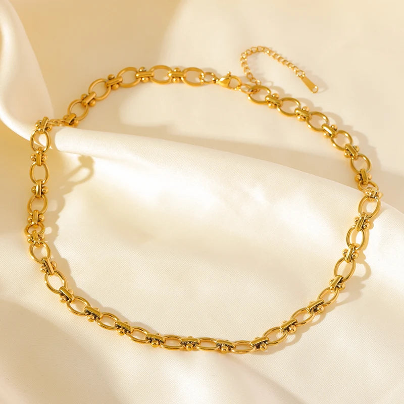 قلادة سلسلة معدنية من الفولاذ المقاوم للصدأ 316L من EILIECK للنساء، سلسلة عنق مطلية بالذهب عيار 18 قيراطًا، مجوهرات مقاومة للماء، هدية للسيدات