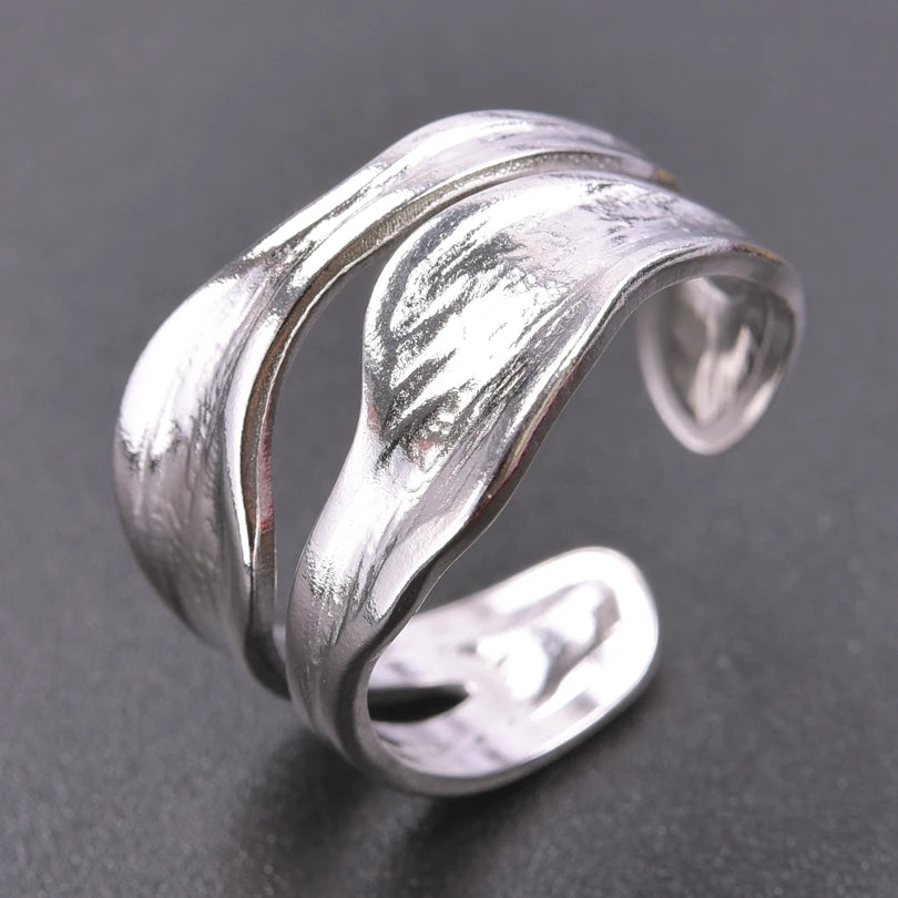 خاتم معدني عالي الجودة بتصميم غير منتظم ومجوف، مفتوح وقابل للتعديل، مصنوع من الفولاذ المقاوم للصدأ، مناسب للنساء والرجال، إكسسوارات مستوحاة من زهرة ونجمة البحر