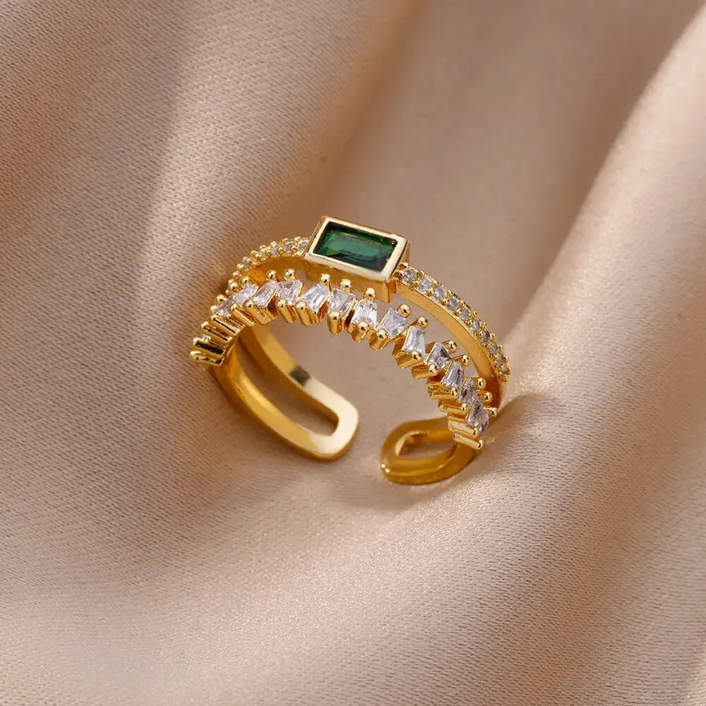 خاتم من الفولاذ المقاوم للصدأ بلون ذهبي للنساء، مرصع بحجر الزركون المكعب الملون على شكل قلب، قابل للتعديل، قطعة مجوهرات أنيقة، هدية زفاف