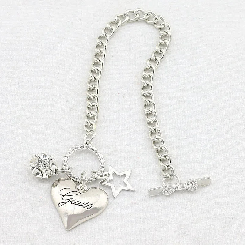 2024 Hot Sale Love Heart Charms Bracelets For Women Gold Silver Color Bracelet&Bangle Jewelry Europe American Style  Gift