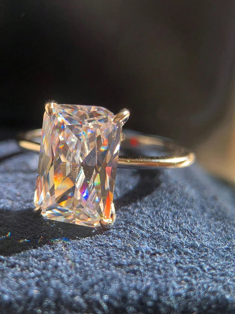 خاتم مستطيل لامع رائع من الفضة الإسترليني عيار 925 مرصع بالزركون (1-5 قيراط) للنساء، مناسب للخطوبة والزفاف، مجوهرات فاخرة عالية الجودة