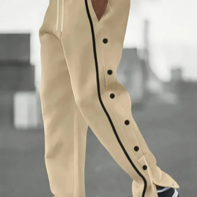 Autumn New Fashion Men's Casual Sports Buttoned Pants Straight Drawstring Trousers