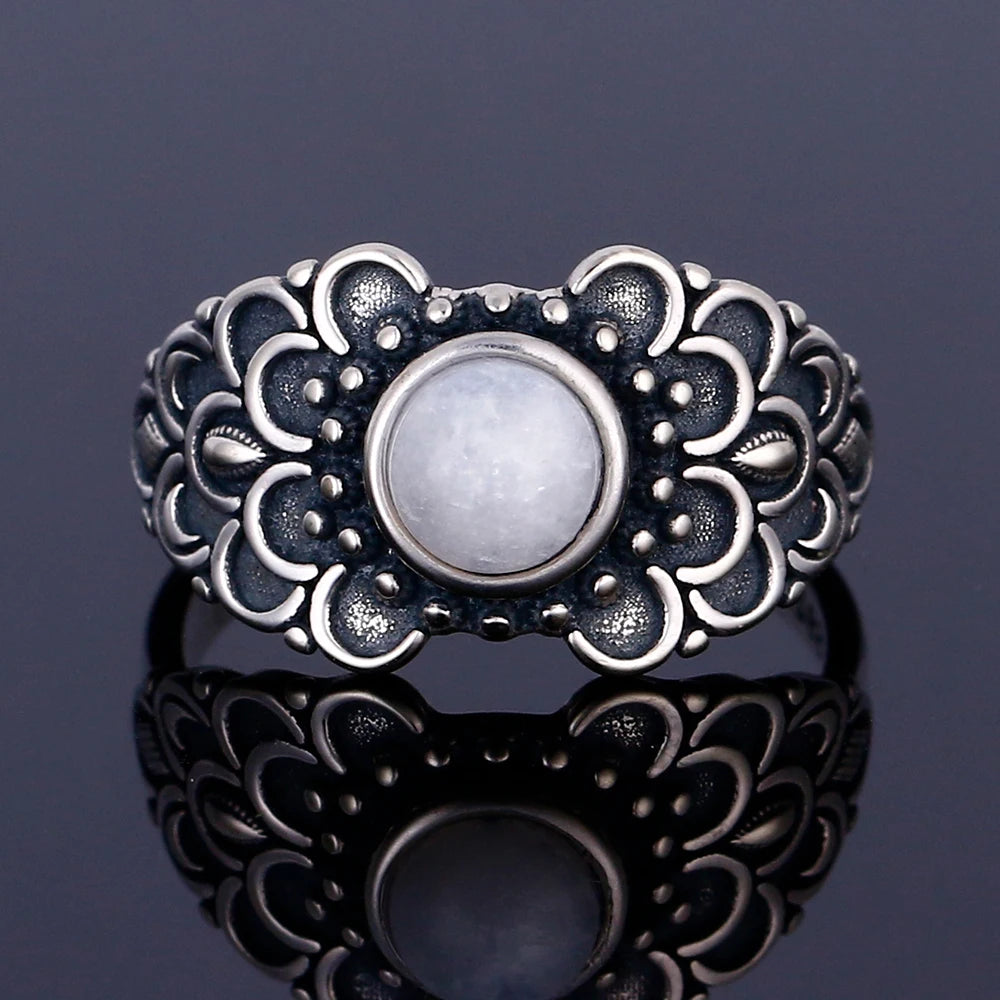 خواتم فضة عيار 925 مرصعة بأحجار القمر الطبيعية الكبيرة، بتصميمات دائرية وبيضوية، هدايا للنساء، مجوهرات فاخرة عتيقة