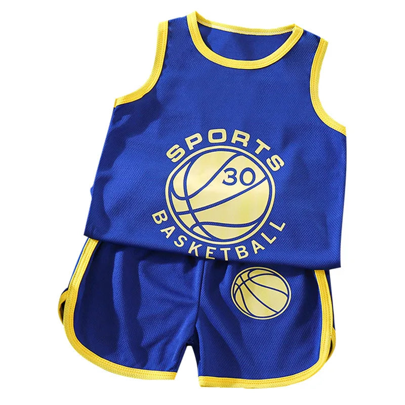Kids Sports Set for Boys and Girls Baby Basketball Jersey Summer Mesh Tank Top Shorts Quick Dry Set Summer Sportswear