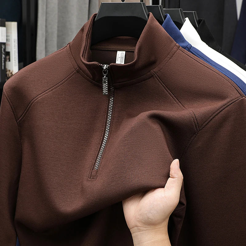 قميص رجالي بأكمام طويلة ورقبة دائرية للبيع الساخن مناسب للربيع والخريف والشباب في منتصف العمر غير رسمي على شكل حرف Z بنصف مفتوح من الأمام وعصري