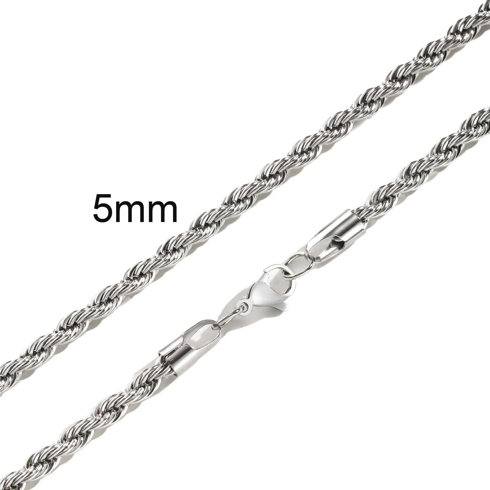 Ropes Long Necklace for Men Women,Stainless Steel Gold Color Twisted Rope Chain Collar,2/3/4/5mm Punk Basic Waterproof Jewelry
