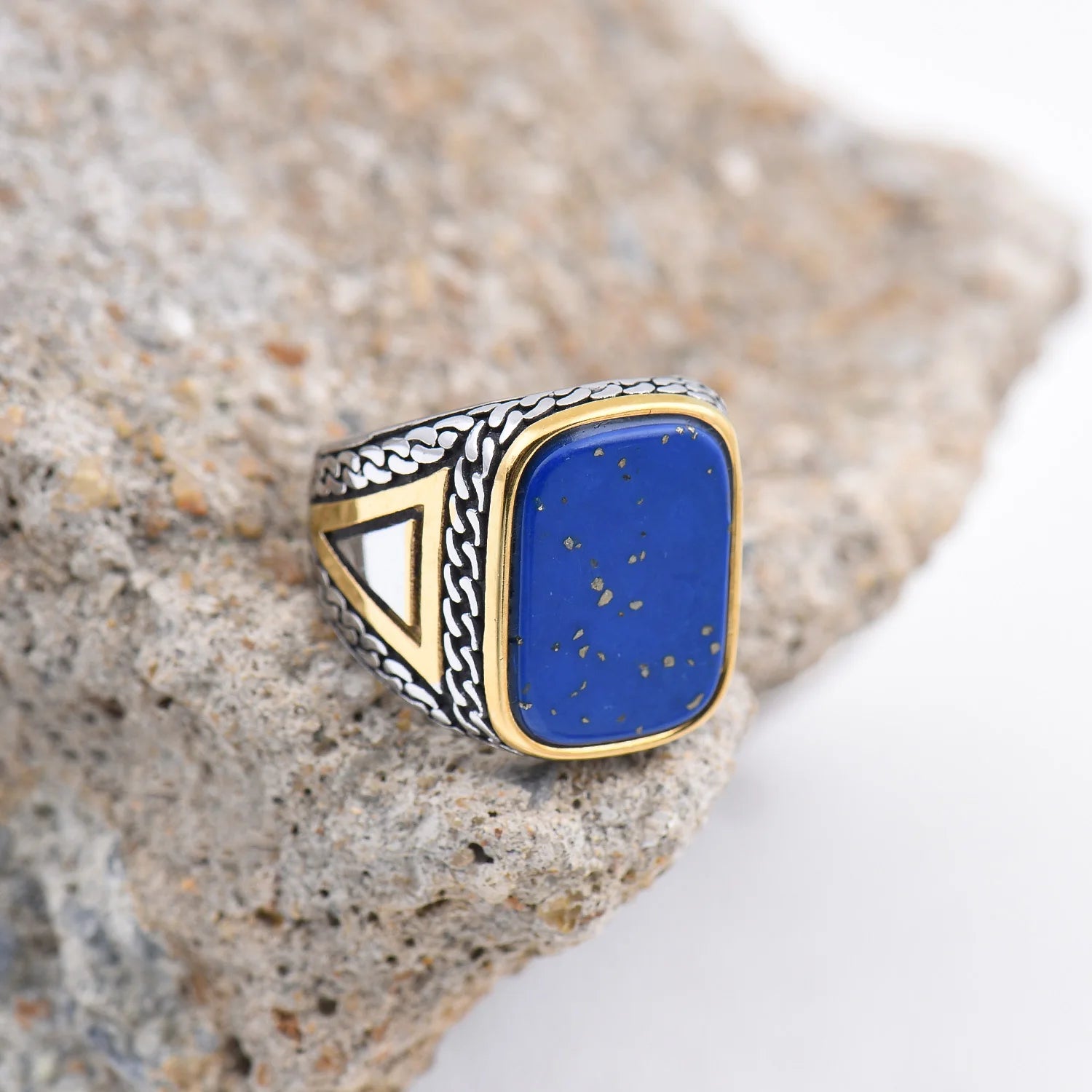 R3427 خواتم رجالية عالية الجودة من الفولاذ المقاوم للصدأ 316L مرصعة بأحجار العقيق الأسود المتنوعة، مجوهرات عصرية