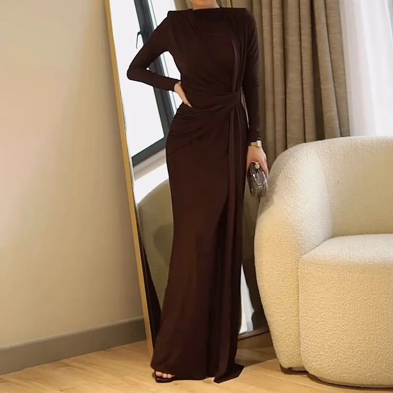 Elegant Long Sleeve Solid Color Dress for Women Autumn New European And American Fashion Solid Color Women's Dress