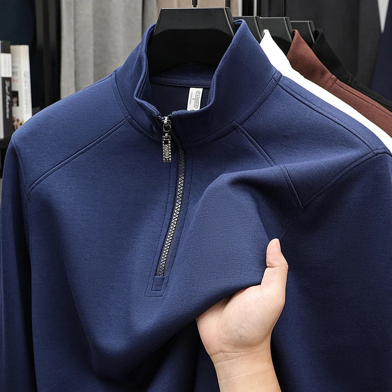 قميص رجالي بأكمام طويلة ورقبة دائرية للبيع الساخن مناسب للربيع والخريف والشباب في منتصف العمر غير رسمي على شكل حرف Z بنصف مفتوح من الأمام وعصري