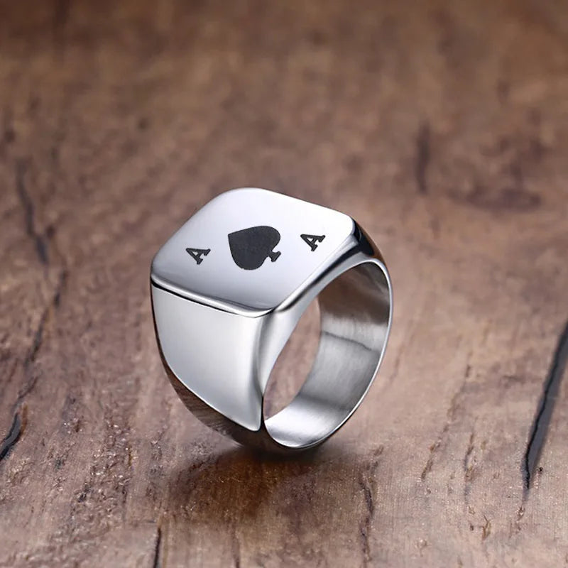 خاتم بوكر سبيدز للرجال والأولاد، خاتم من الفولاذ المقاوم للصدأ بتصميم مميز، هدية مثالية لعشاق لعبة البوكر