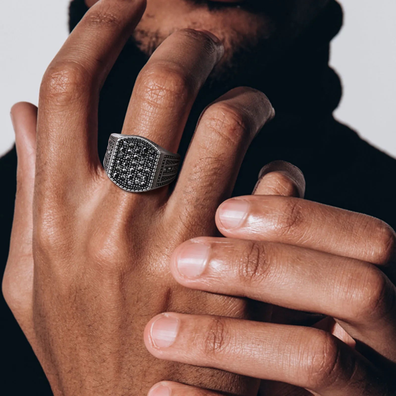 خاتم حجر أسود للرجال والفتيان، خاتم إبهام من الفولاذ المقاوم للصدأ، خاتم سميك مربع الشكل، هدايا مجوهرات فاخرة للرجال بأسلوب البانك