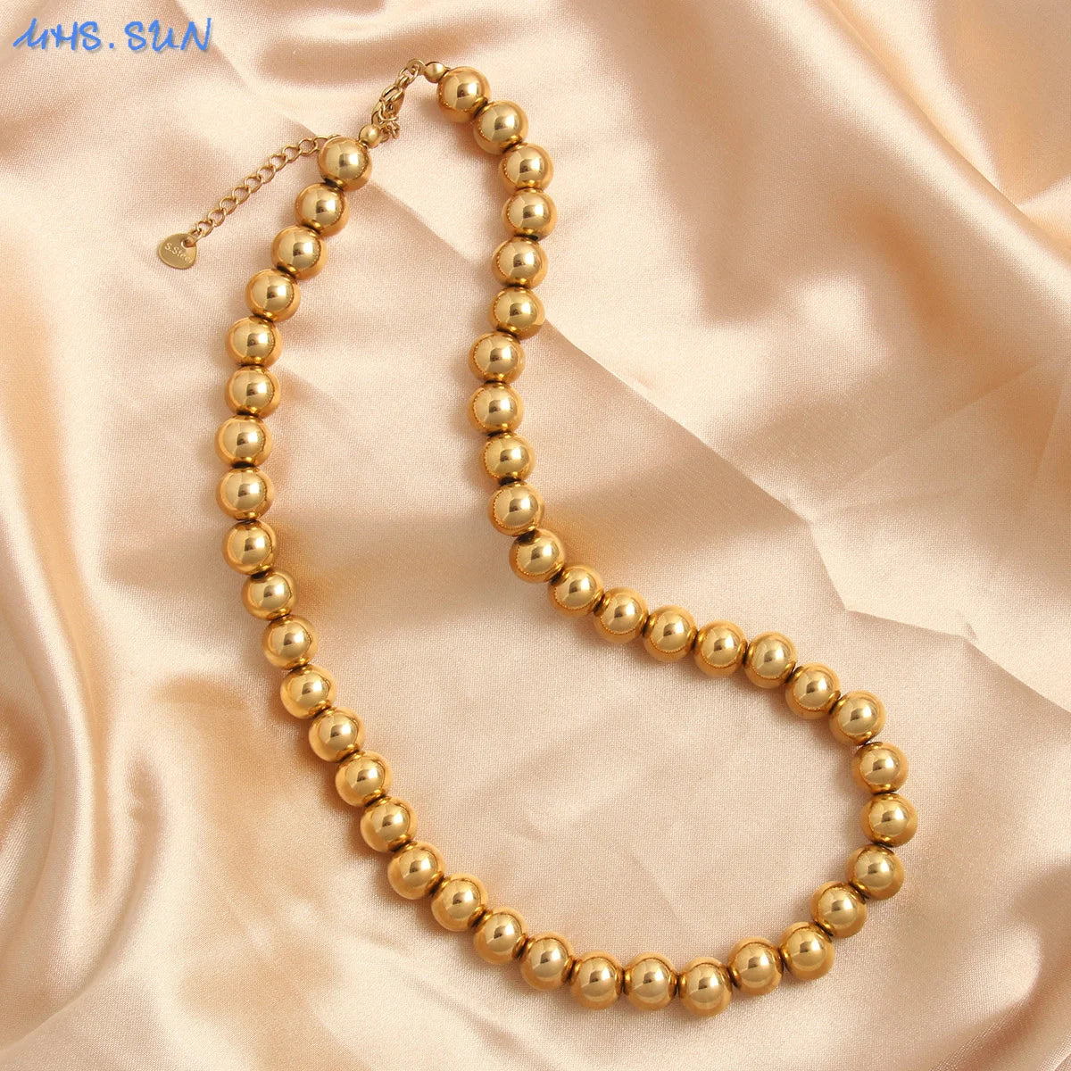 قلادة MHS.SUN العصرية المصنوعة من الفولاذ المقاوم للصدأ باللون الذهبي والمزينة بحبات اللؤلؤ 4/6/8/10 مم من الخرز المعدني مجوهرات قابلة للتعديل للنساء والرجال