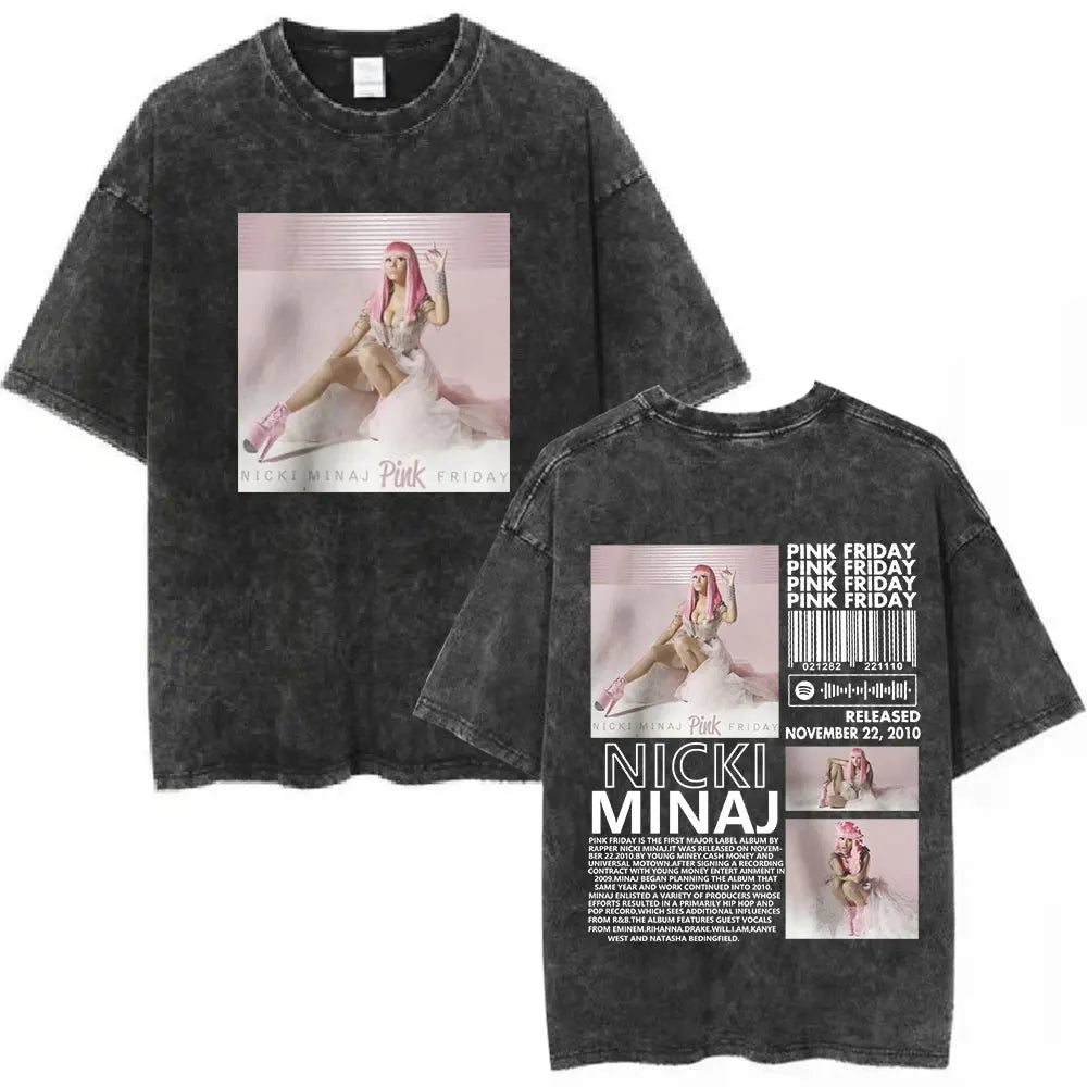 تي شيرت نيكي ميناج بينك فرايداي 2 وورلد تور القديم المغسول للرجال والنساء من القطن غير الرسمي فضفاض وكبير الحجم هدية للمعجبين ملابس الشارع