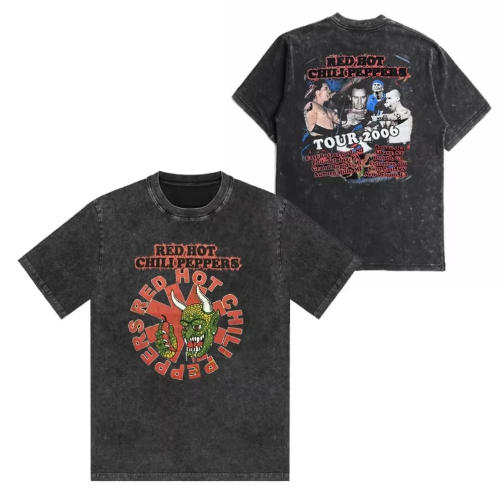 تي شيرت رجالي ونسائي مطبوع عليه شعار فرقة ريد هوت تشيلي بيبرز، مصنوع من القطن المغسول بتصميم هيب هوب، بأكمام قصيرة، ومقاسات كبيرة، مناسب للصيف