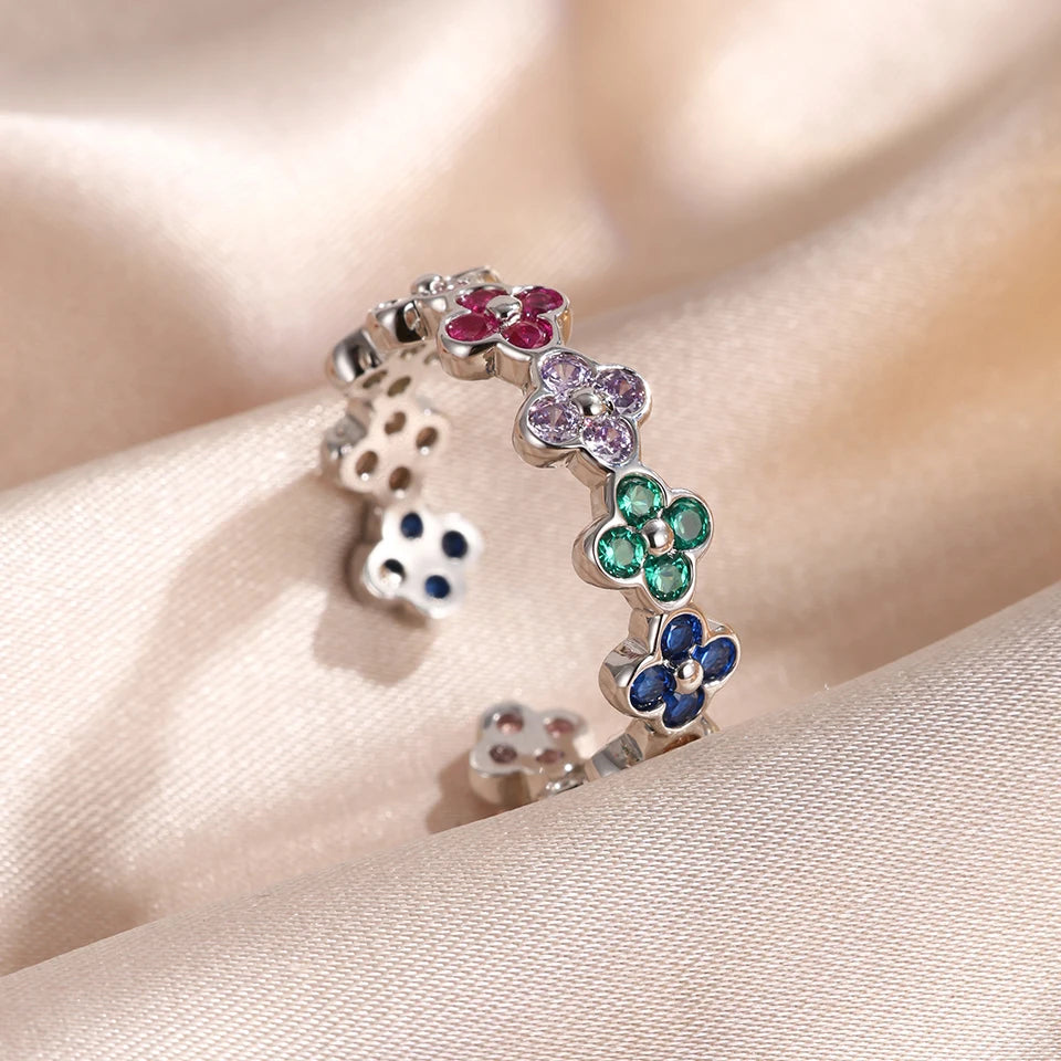 مجموعة خواتم زركون بتصميم زهرة رباعية الأوراق من يوبسك، قطعتان، مصنوعة من الفولاذ المقاوم للصدأ، هدية مثالية للخطوبة