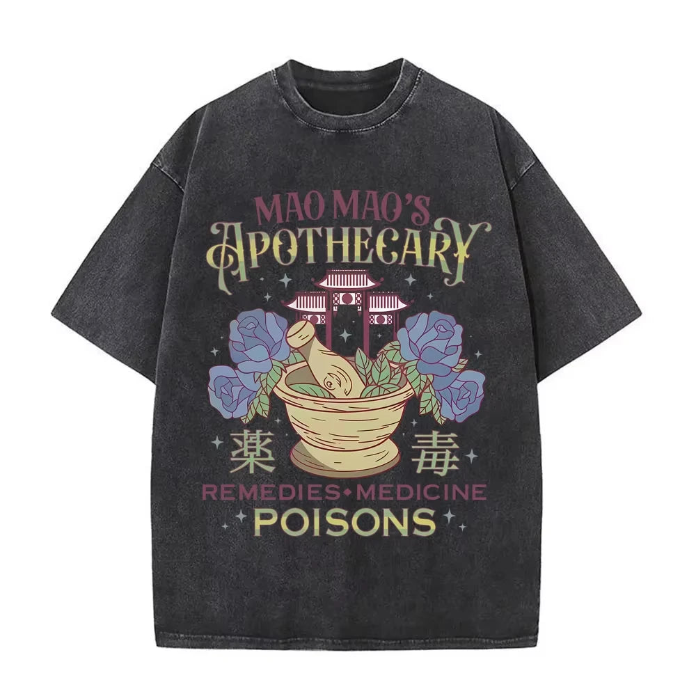 تي شيرتات بطبعة جرافيكية من مسلسل الرسوم المتحركة "مذكرات الصيدلي" من ماوماو، ملابس رجالية ونسائية، تي شيرتات كبيرة الحجم، ملابس الشارع