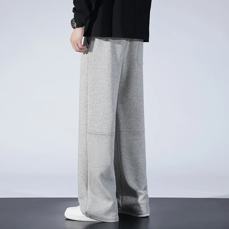 Autumn Men Sweatpants Fashion Splicing Pants Drawstring Wide Leg Neutral Straight Track Pants Cotton Loose Casual Trousers