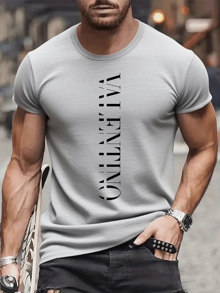 تي شيرت رجالي صيفي مطبوع بأكمام قصيرة ورقبة دائرية من ماركة فاخرة - ملابس الشارع الصيفية، توب رجالي أصلي